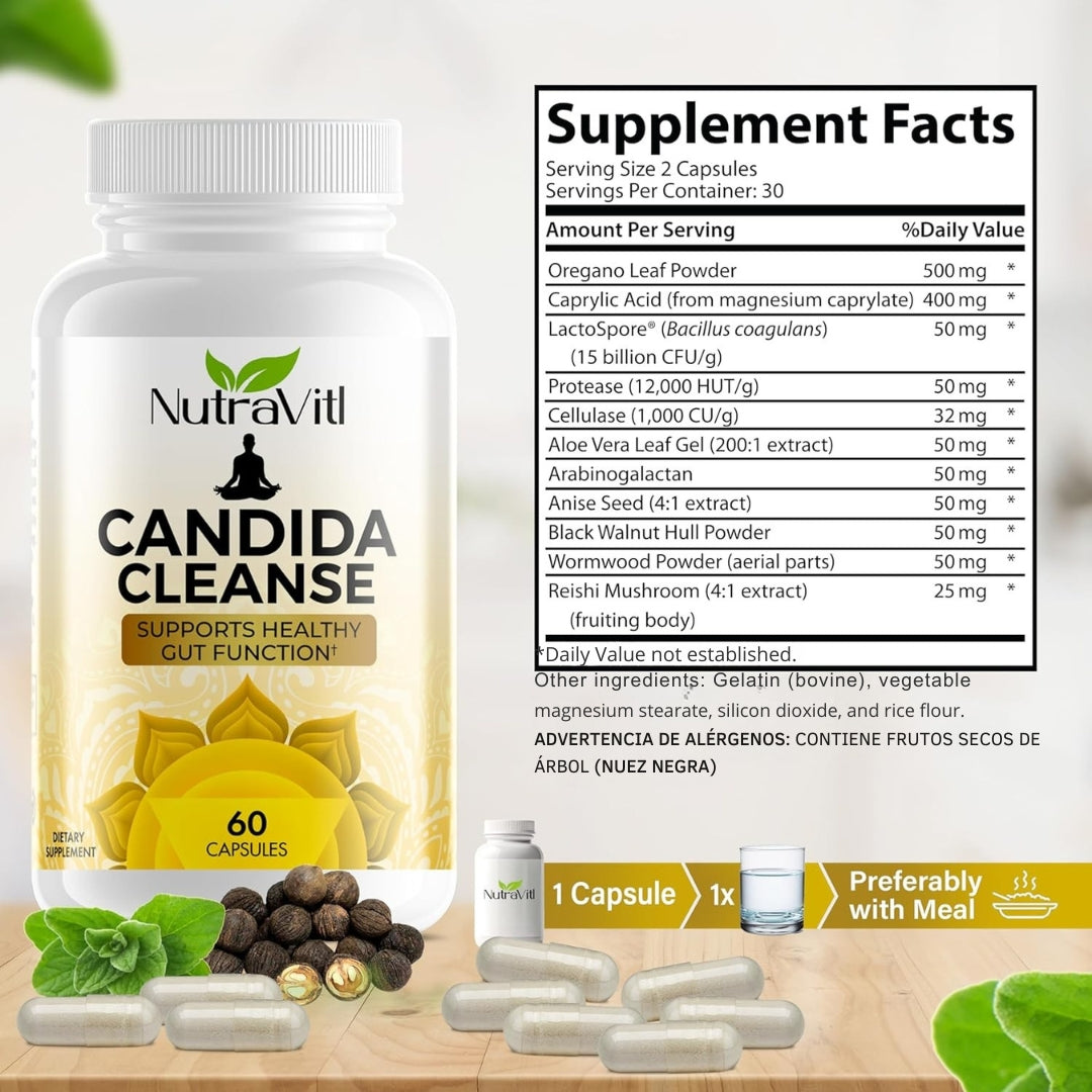 Candida Cleanse™ – Kit Natural para Cándida, Abdomen Plano y Eliminar la Lengua Blanca