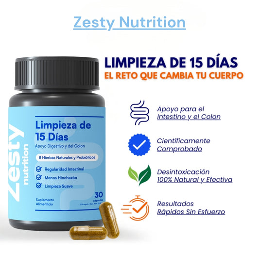 Zesty Limpieza Digestiva 15 Días  | REDUCE MEDIDAS Y LIMPIA TU PIEL DE UNA MANERA SANA Y NATURAL