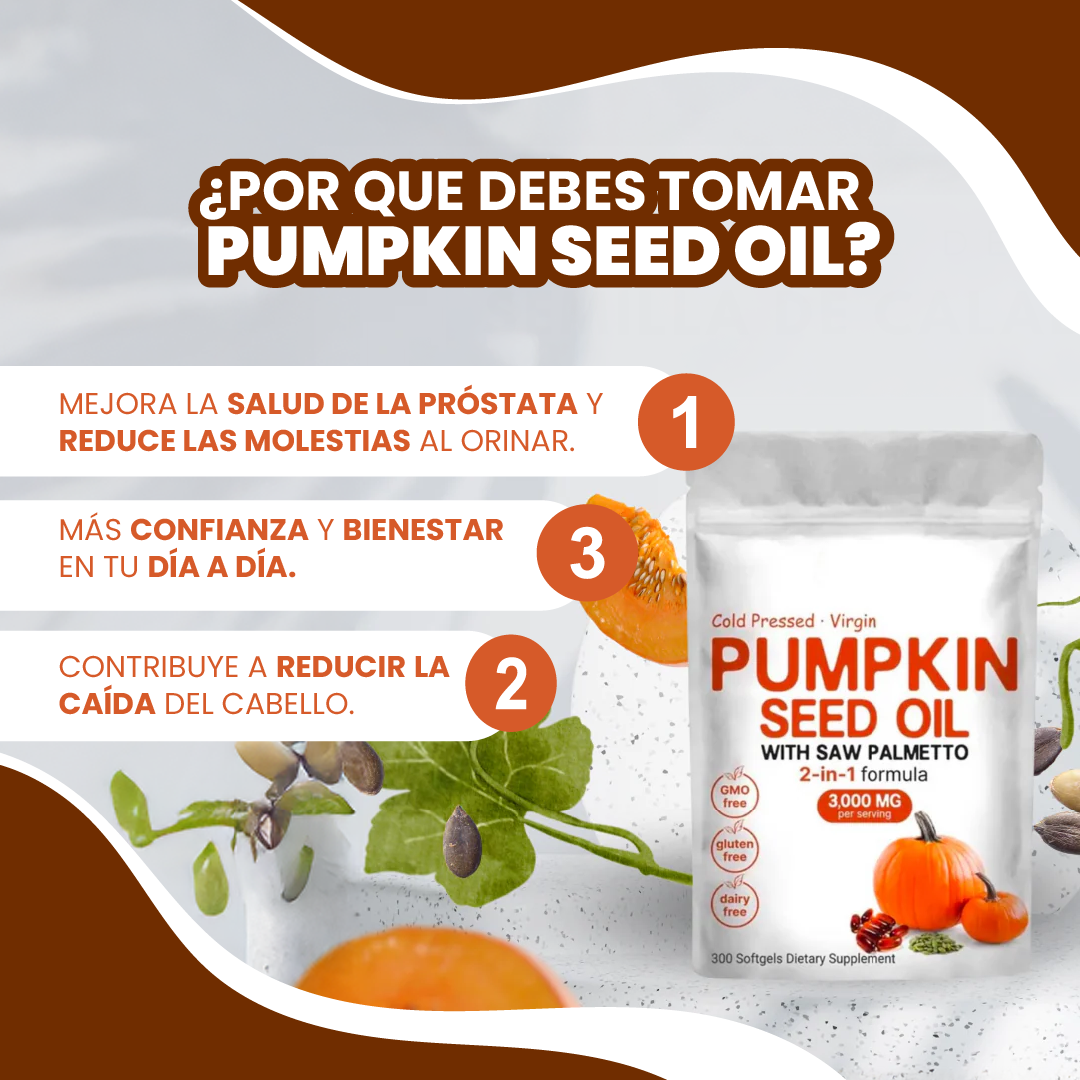 Cápsulas Blandas de Aceite de Semilla de Calabaza - Repara Tu Próstata, Riñones, Vejiga y Bloquea la Caída del Cabello