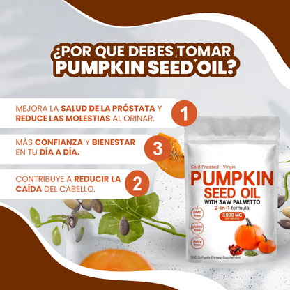 Cápsulas Blandas de Aceite de Semilla de Calabaza - Repara Tu Próstata, Riñones, Vejiga y Bloquea la Caída del Cabello