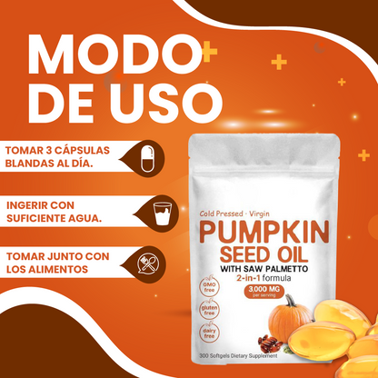 Cápsulas Blandas de Aceite de Semilla de Calabaza - Repara Tu Próstata, Riñones, Vejiga y Bloquea la Caída del Cabello