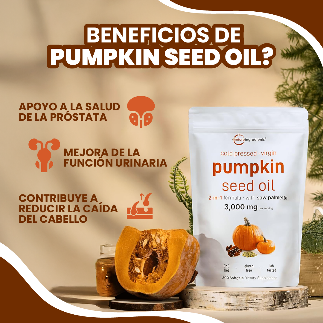 Cápsulas Blandas de Aceite de Semilla de Calabaza - Repara Tu Próstata, Riñones, Vejiga y Bloquea la Caída del Cabello